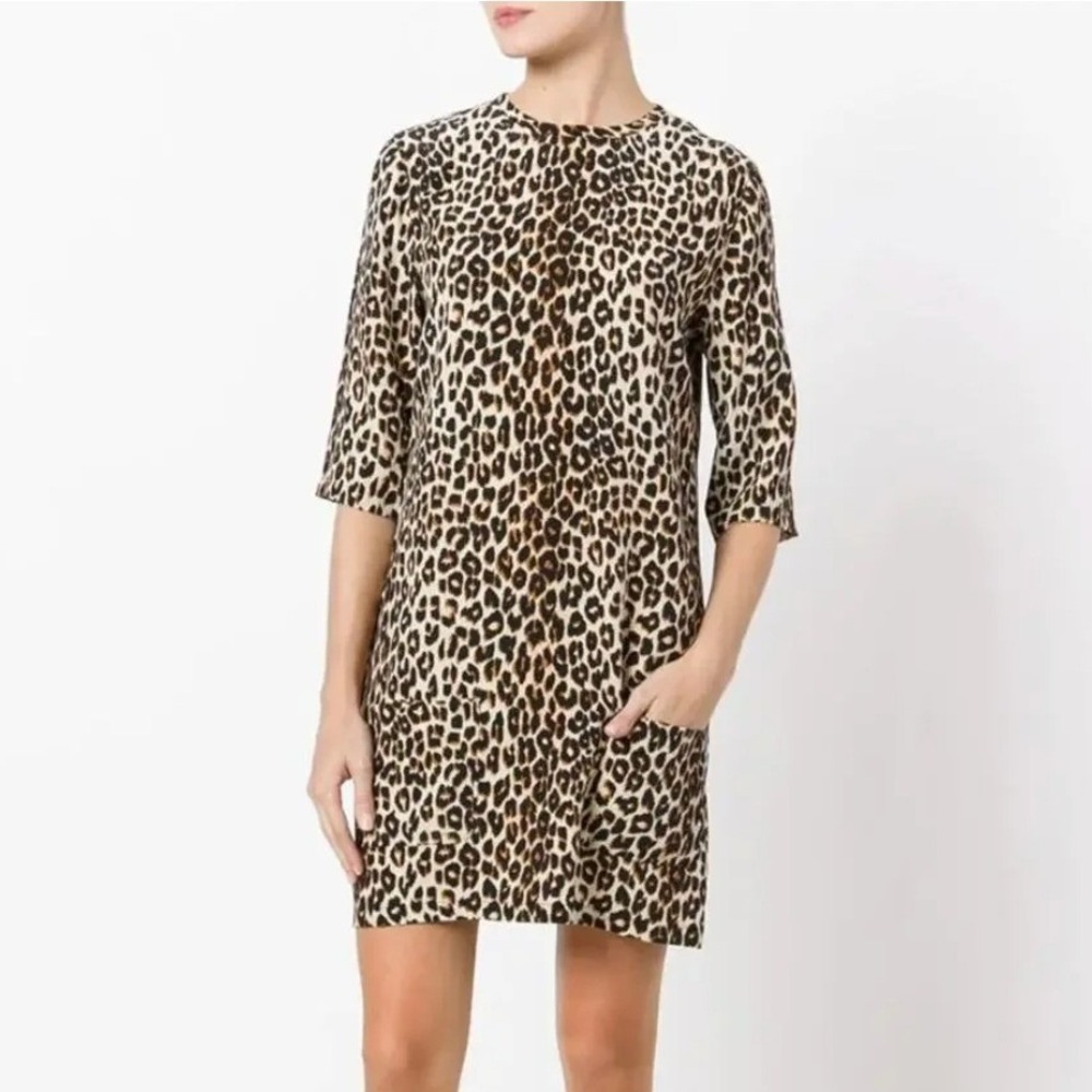 Equipment Femme Leopard Print Silk Shift Dress Small Brown Animal Mob Wife Chic